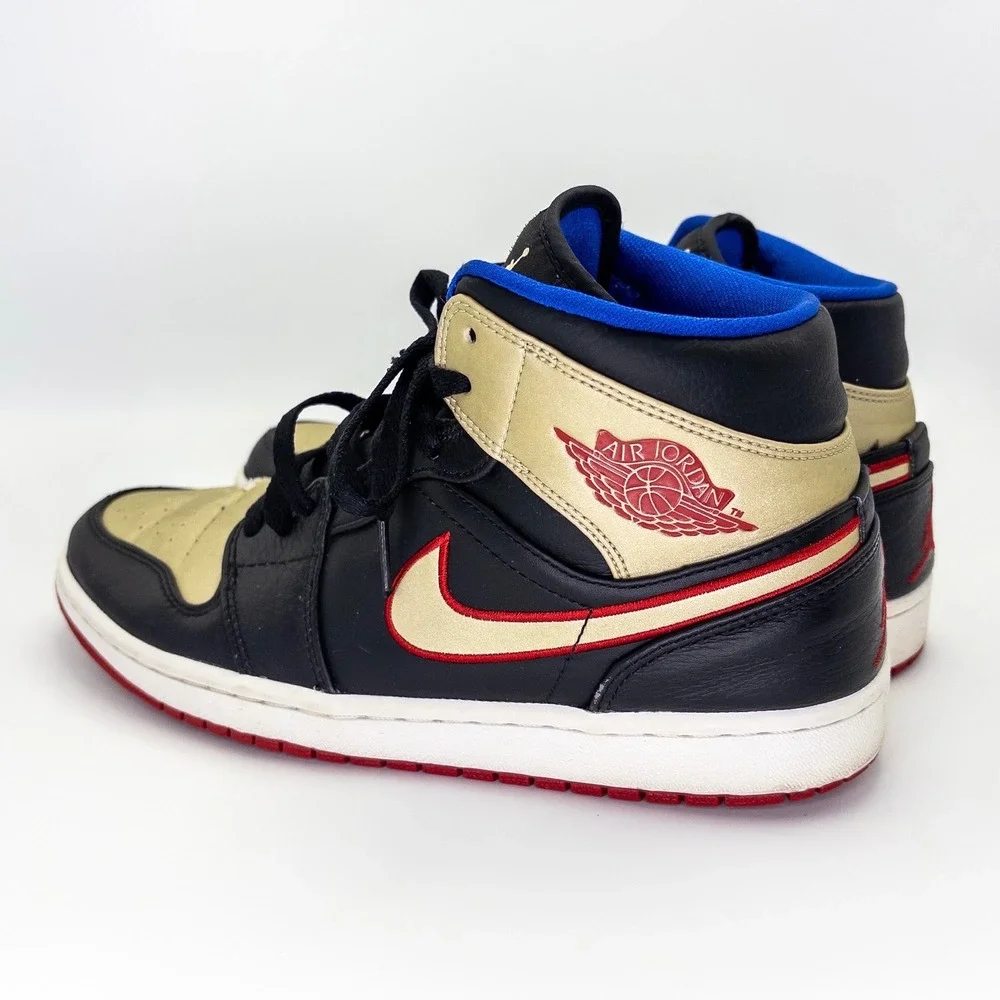 Nike Air Jordan 1 Mid Black Gold Red 554724-013 Men's Size 9 2013 Retro